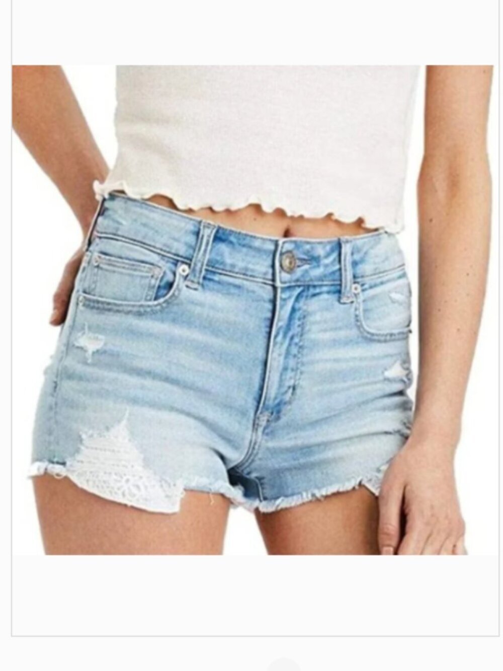 American Eagle Women's Size 0 High-Rise‎ Shortie Cut Off Denim Short Light Wash